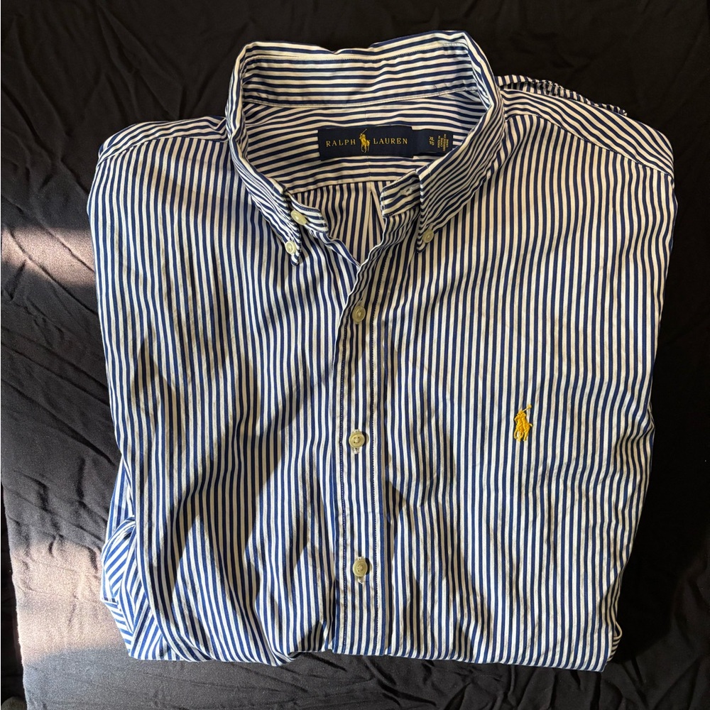 Ralph Lauren Men's Navy and White Striped Shirt